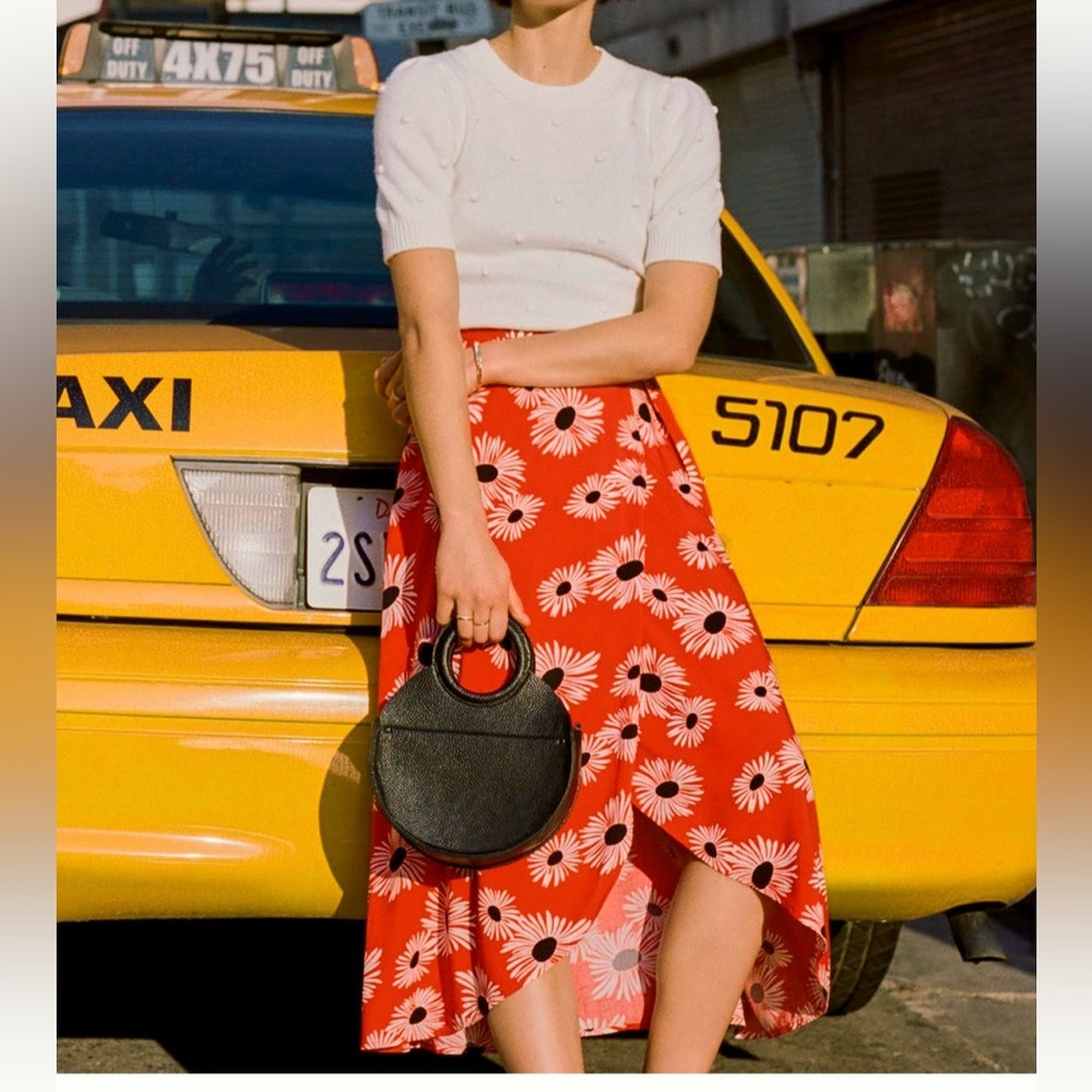 Anthropologie Red Floral Midi Wrap Skirt